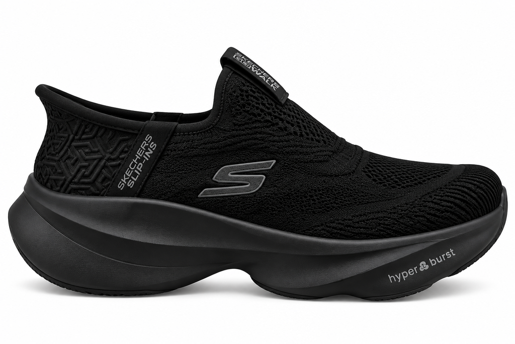 Skechers Men’s Full Black Slip-On Running Shoes | Lightweight & Breathable