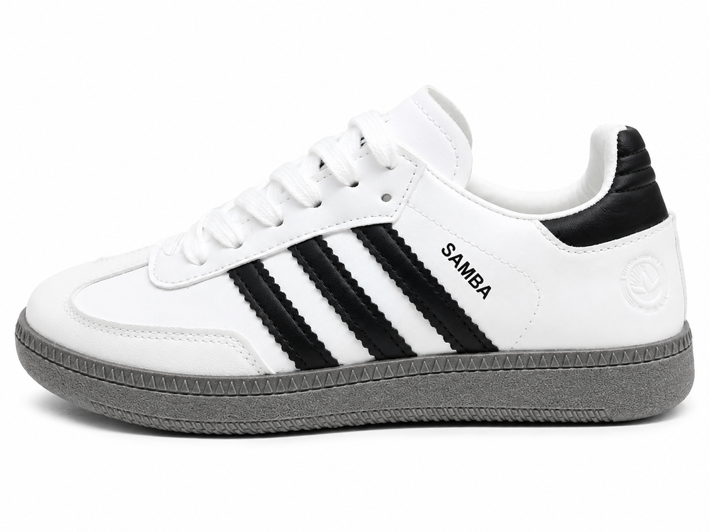 White & Black Samba Style Sneakers – Classic Streetwear Casual Shoes