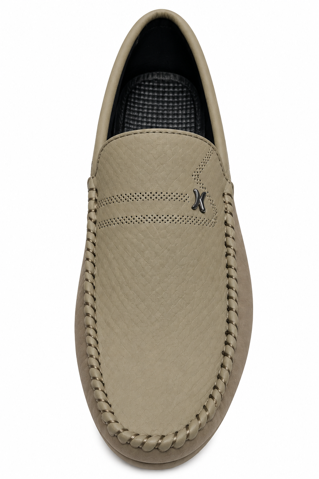 Men’s Taupe Moc-Toe Slip-On Loafers with Metal Accent