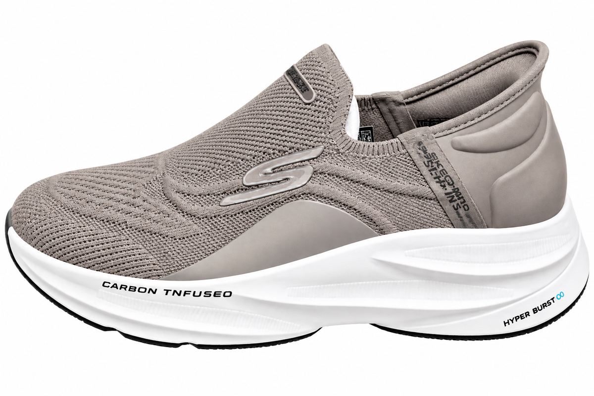 Skeche Slip-ins Carbon-Infused Knit Walking Shoes – Taupe with Hyper Burst Cushioning