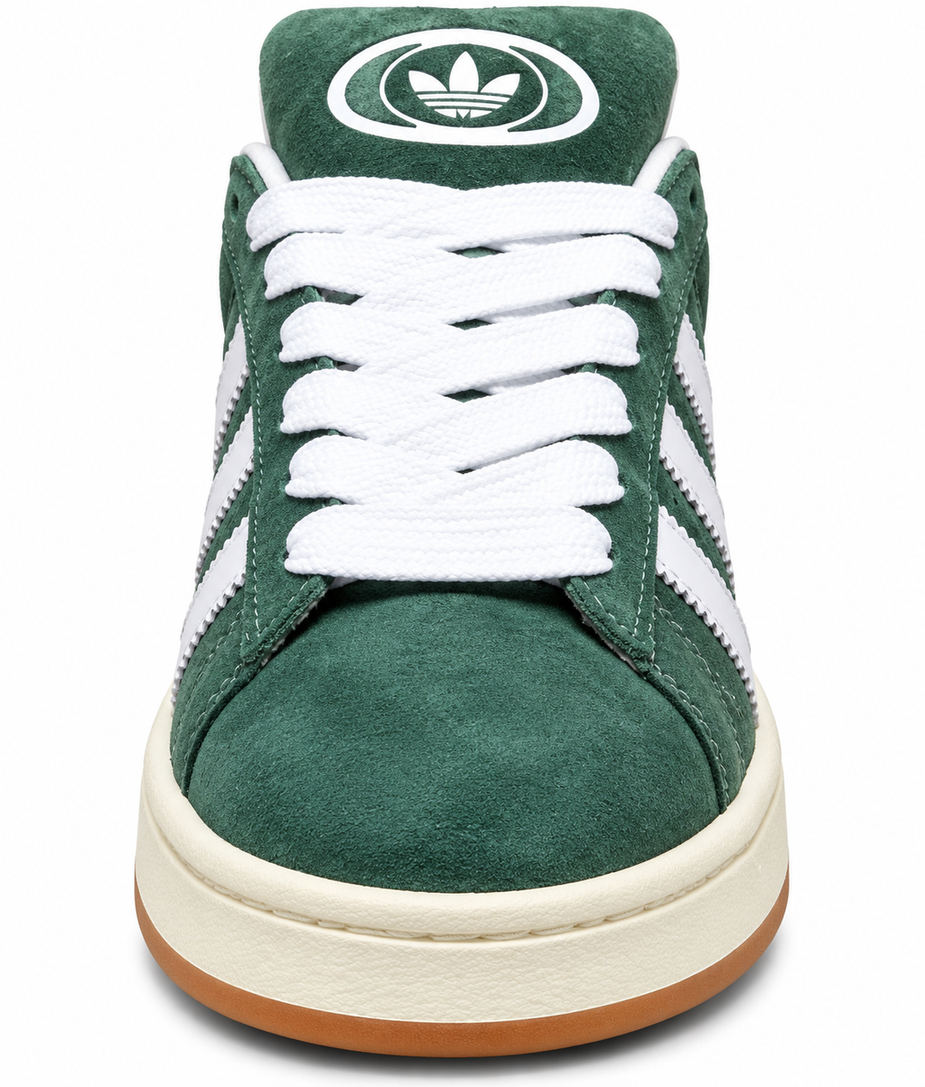 Green Suede Retro Sneakers with White Stripes | Classic Casual Streetwear Shoes