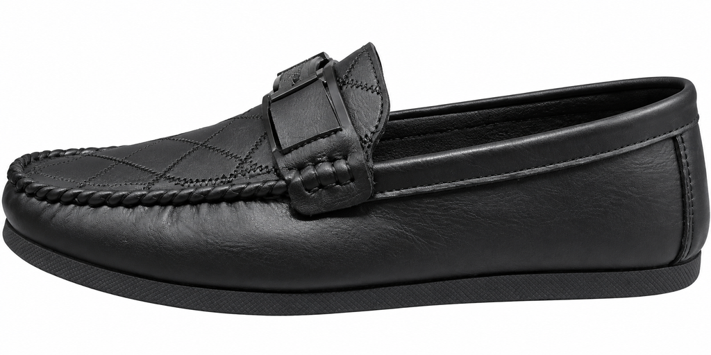 Men’s Black Moc-Toe Loafers with Buckle Detail