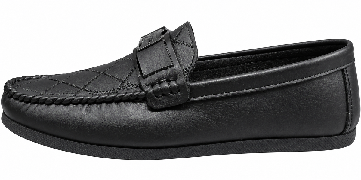 Men’s Black Moc-Toe Loafers with Buckle Detail