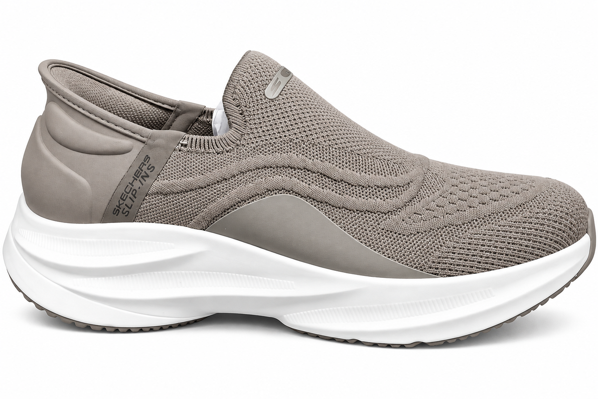 Skeche Slip-ins Carbon-Infused Knit Walking Shoes – Taupe with Hyper Burst Cushioning