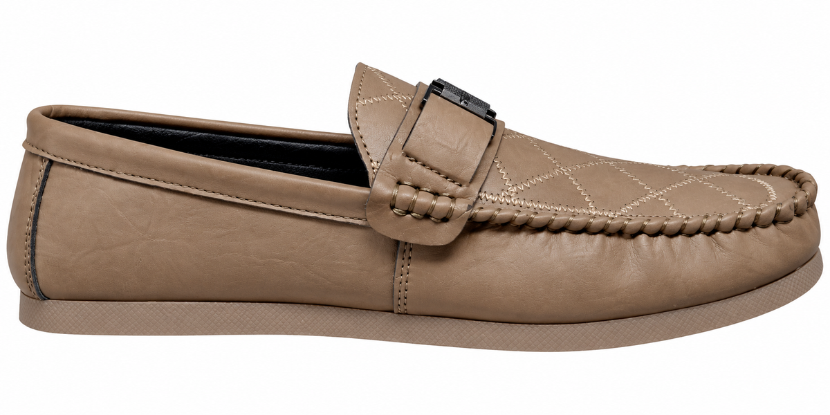 Men’s Taupe Moc-Toe Loafers with Buckle Detail