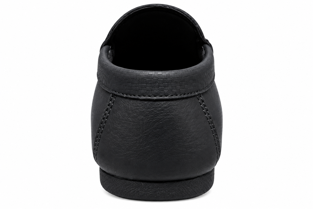 Men’s Black Textured Slip-On Loafers with Metal Accent