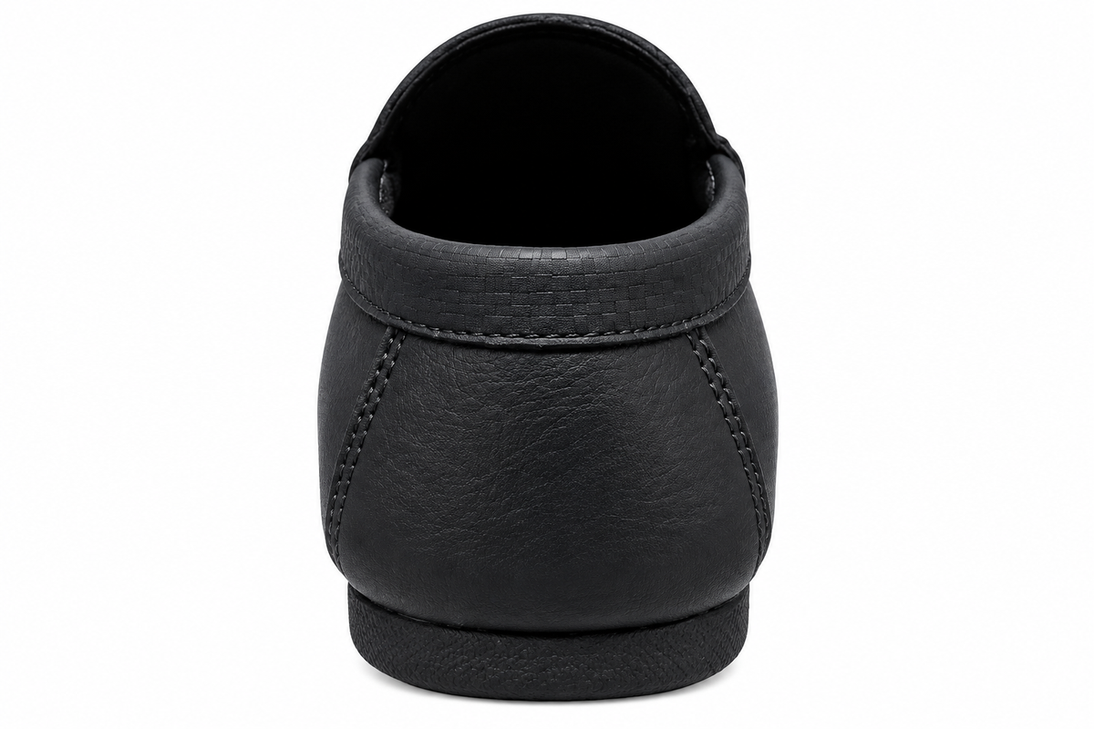 Men’s Black Textured Slip-On Loafers with Metal Accent