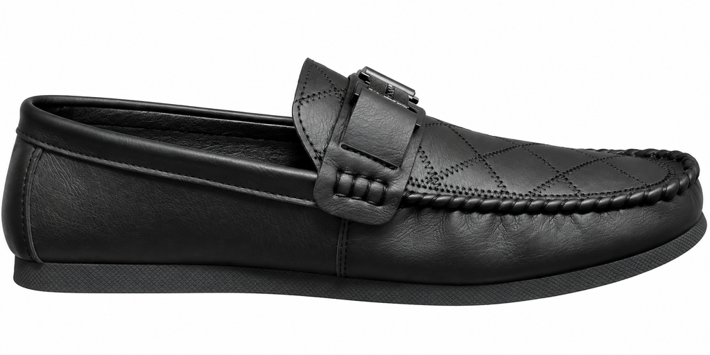 Men’s Black Moc-Toe Loafers with Buckle Detail