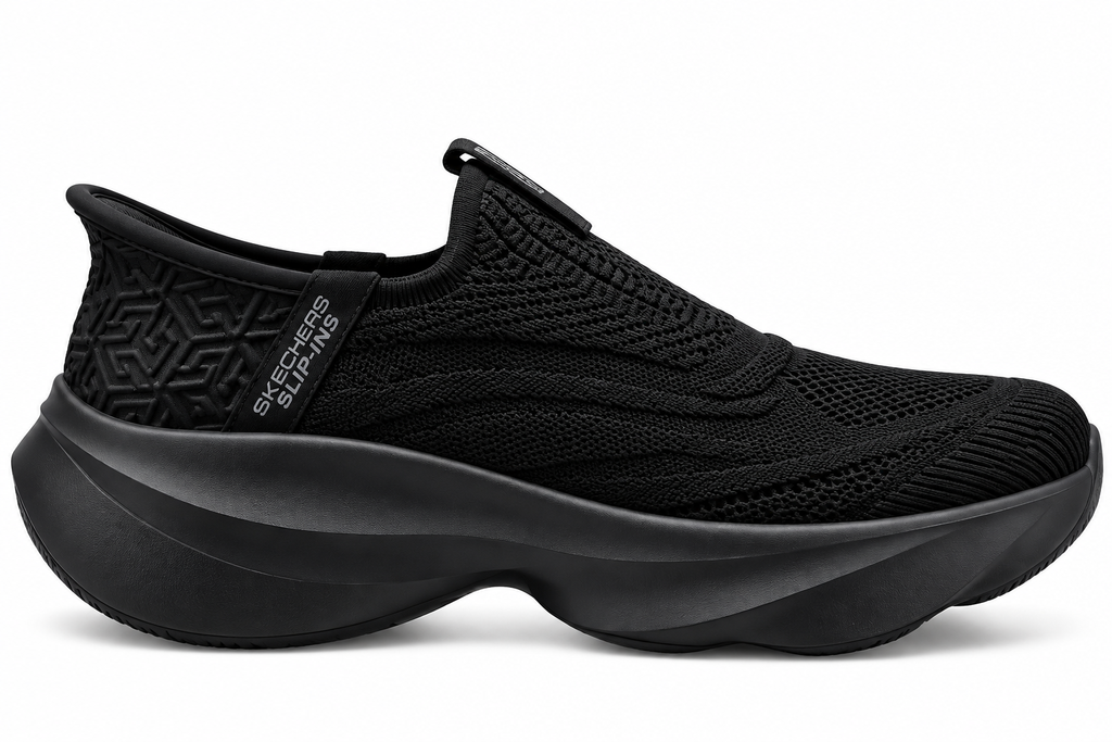 Skechers Men’s Full Black Slip-On Running Shoes | Lightweight & Breathable