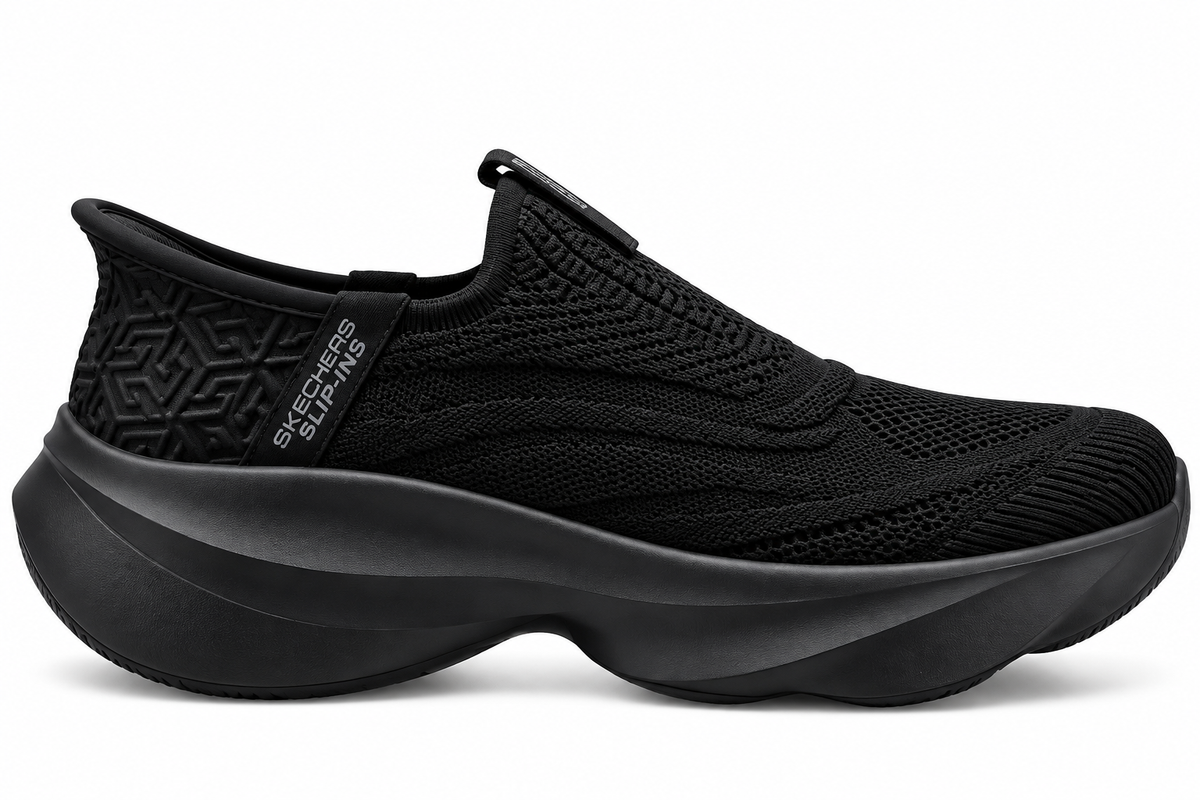 Skechers Men’s Full Black Slip-On Running Shoes | Lightweight & Breathable