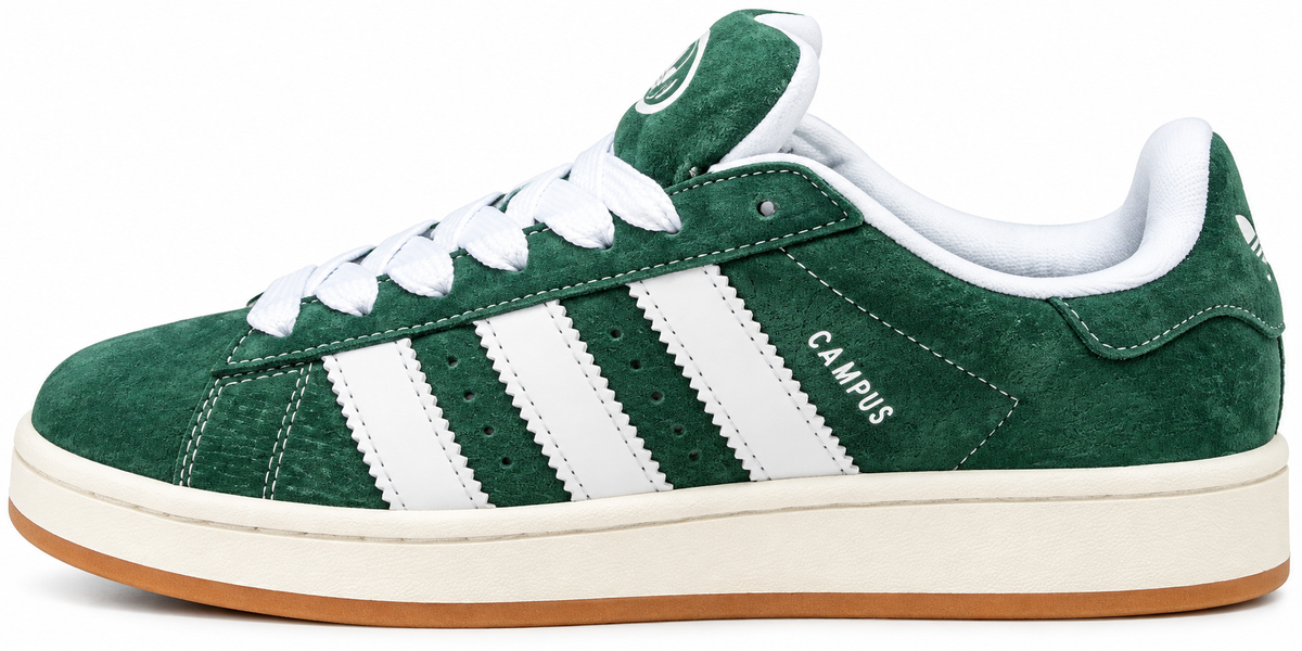 Green Suede Retro Sneakers with White Stripes | Classic Casual Streetwear Shoes