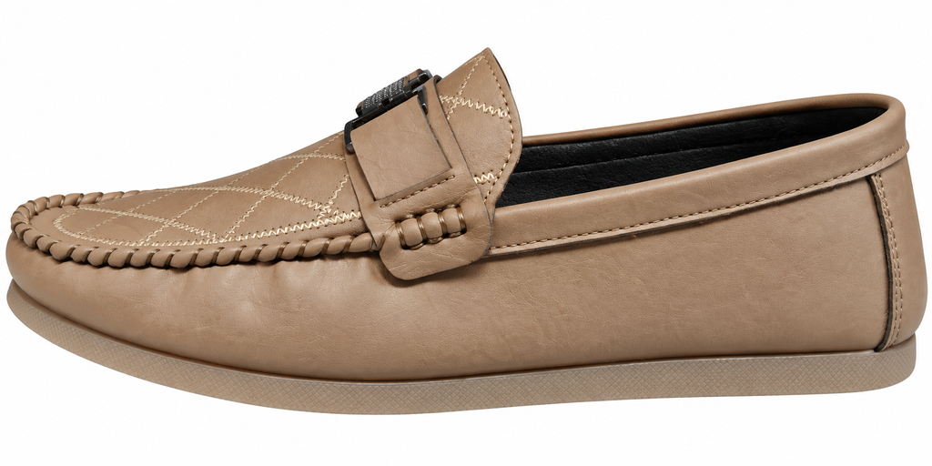 Men’s Taupe Moc-Toe Loafers with Buckle Detail