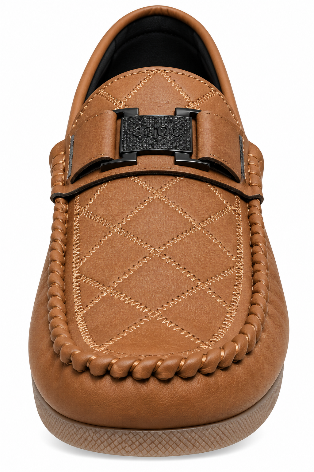 Men’s Tan Brown Moc-Toe Loafers with Buckle Detail