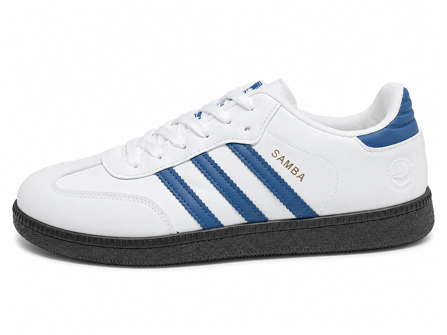 White & Blue Samba Style Sneakers – Classic Casual Shoes