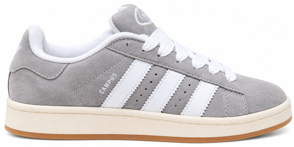 Adi Campus Grey Suede Sneakers – Classic White Stripes Lace-Up Shoes