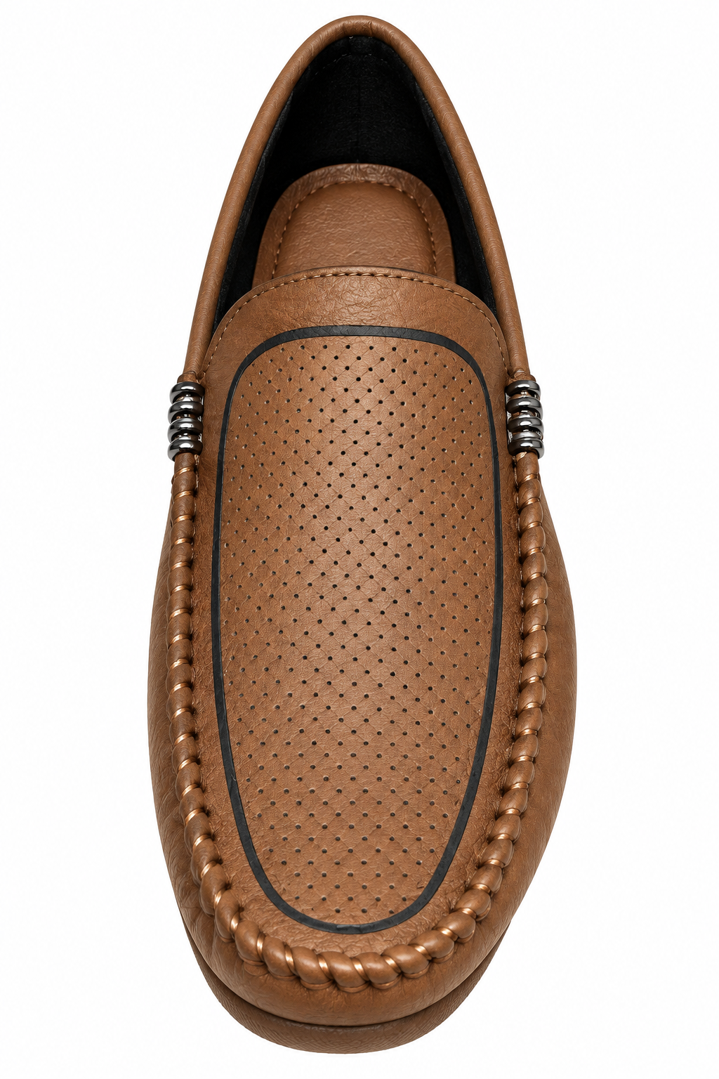Men’s Brown Perforated Loafers with Metal Accent