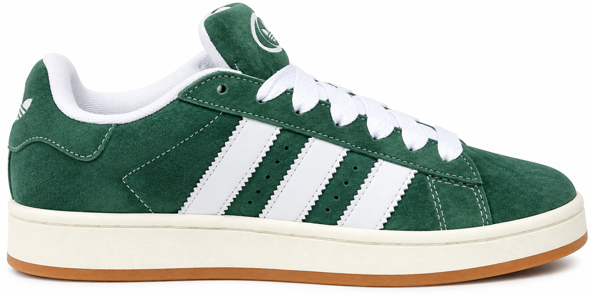 Green Suede Retro Sneakers with White Stripes | Classic Casual Streetwear Shoes