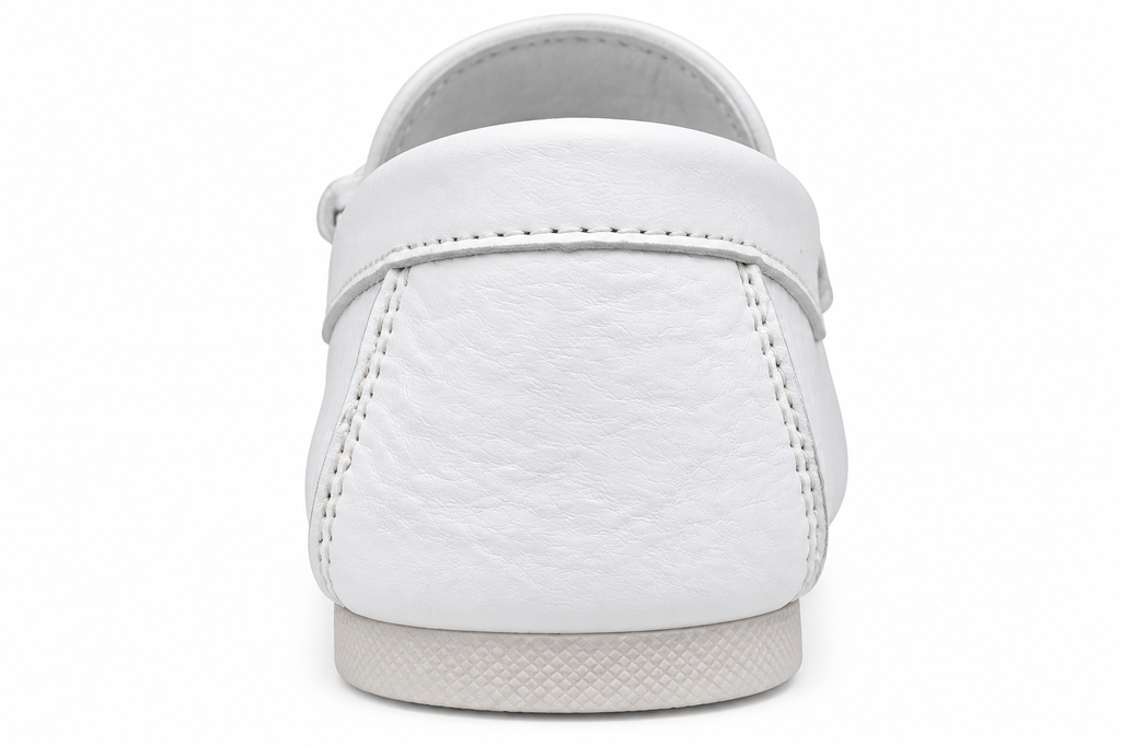 White Perforated Slip-On Loafers with Decorative Toggle Detail