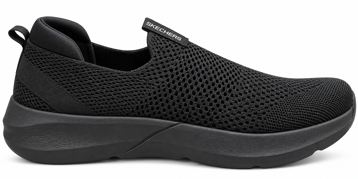Men's Black Slip-On Sneakers | Lightweight Breathable Mesh Walking Shoes