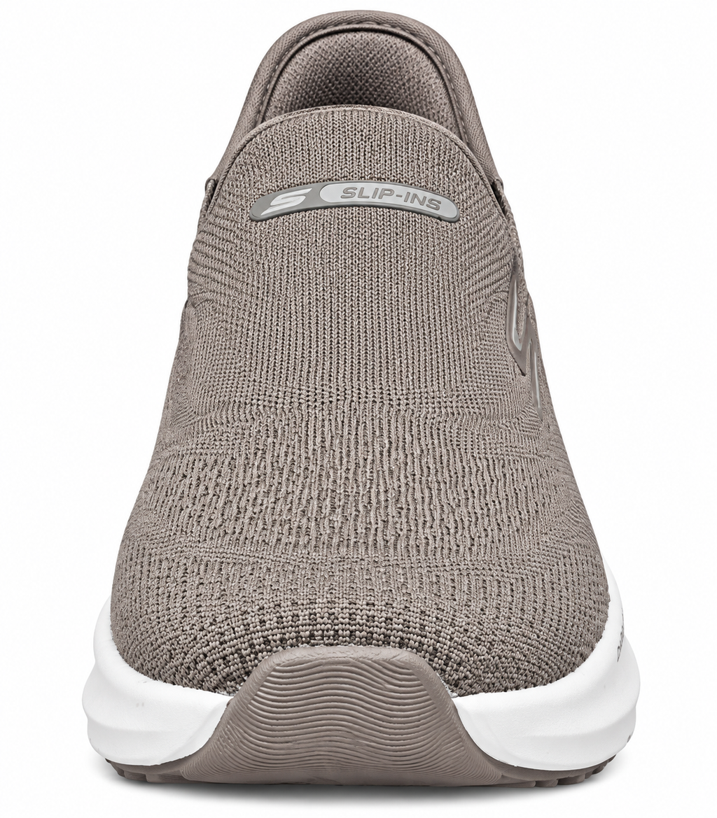 Skeche Slip-ins Carbon-Infused Knit Walking Shoes – Taupe with Hyper Burst Sole