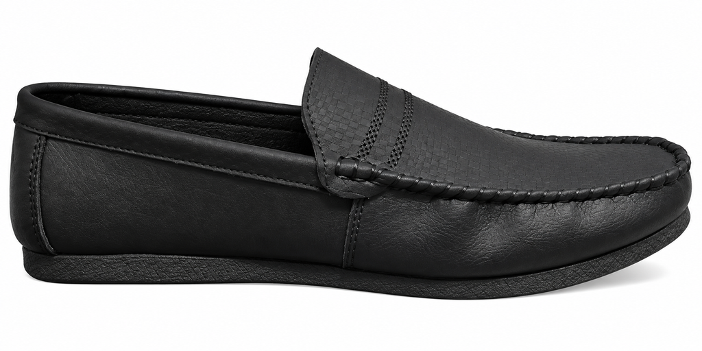 Men’s Black Textured Slip-On Loafers with Metal Accent