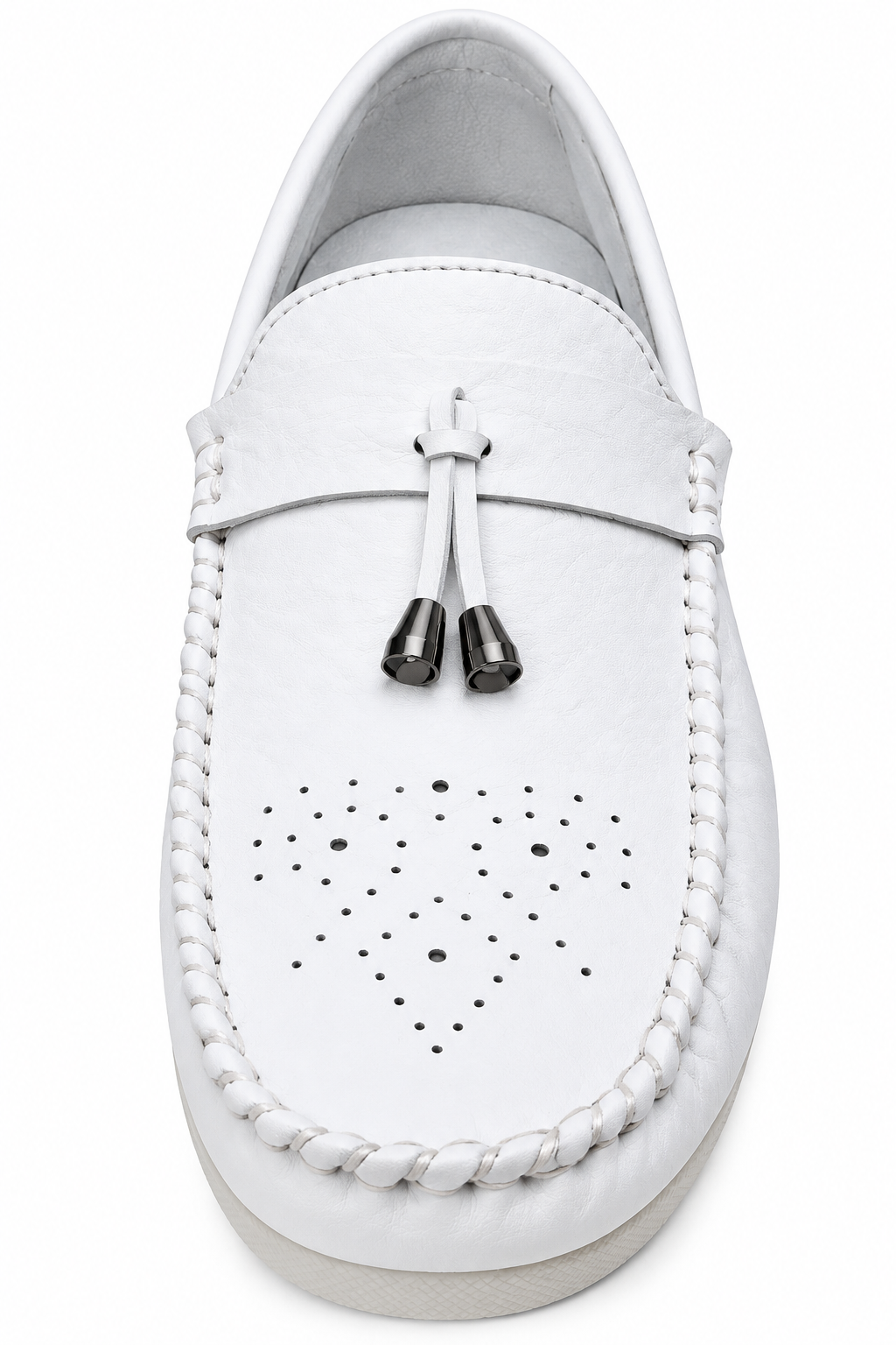 White Perforated Slip-On Loafers with Decorative Toggle Detail