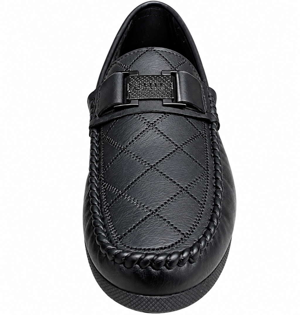 Men’s Black Moc-Toe Loafers with Buckle Detail