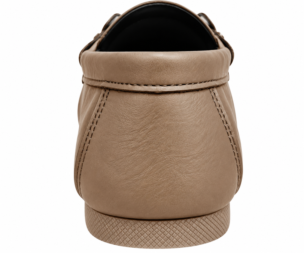 Men’s Taupe Moc-Toe Loafers with Buckle Detail