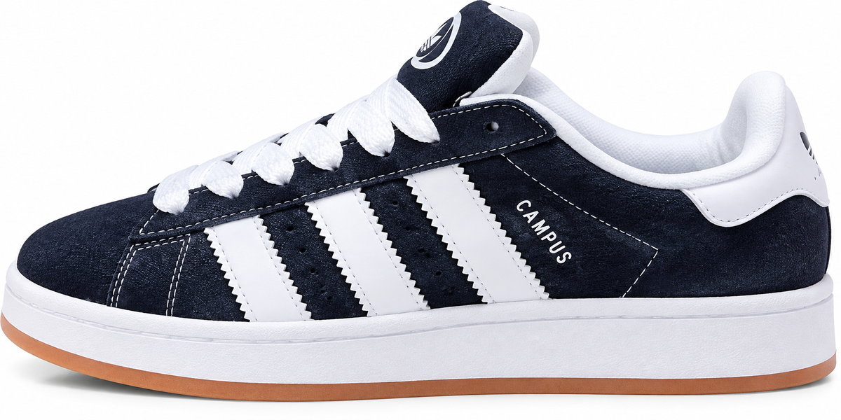 Navy Blue Suede Retro Sneakers with White Stripes | Classic Casual Streetwear Shoes