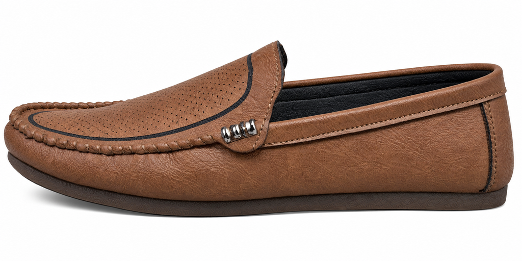 Men’s Brown Perforated Loafers with Metal Accent