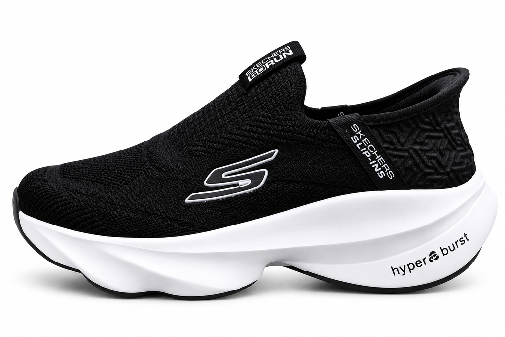 Men’s Lightweight Slip-On Sneakers – Black Breathable Knit Walking Shoes with Cushioned Sole