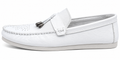 White Perforated Slip-On Loafers with Decorative Toggle Detail