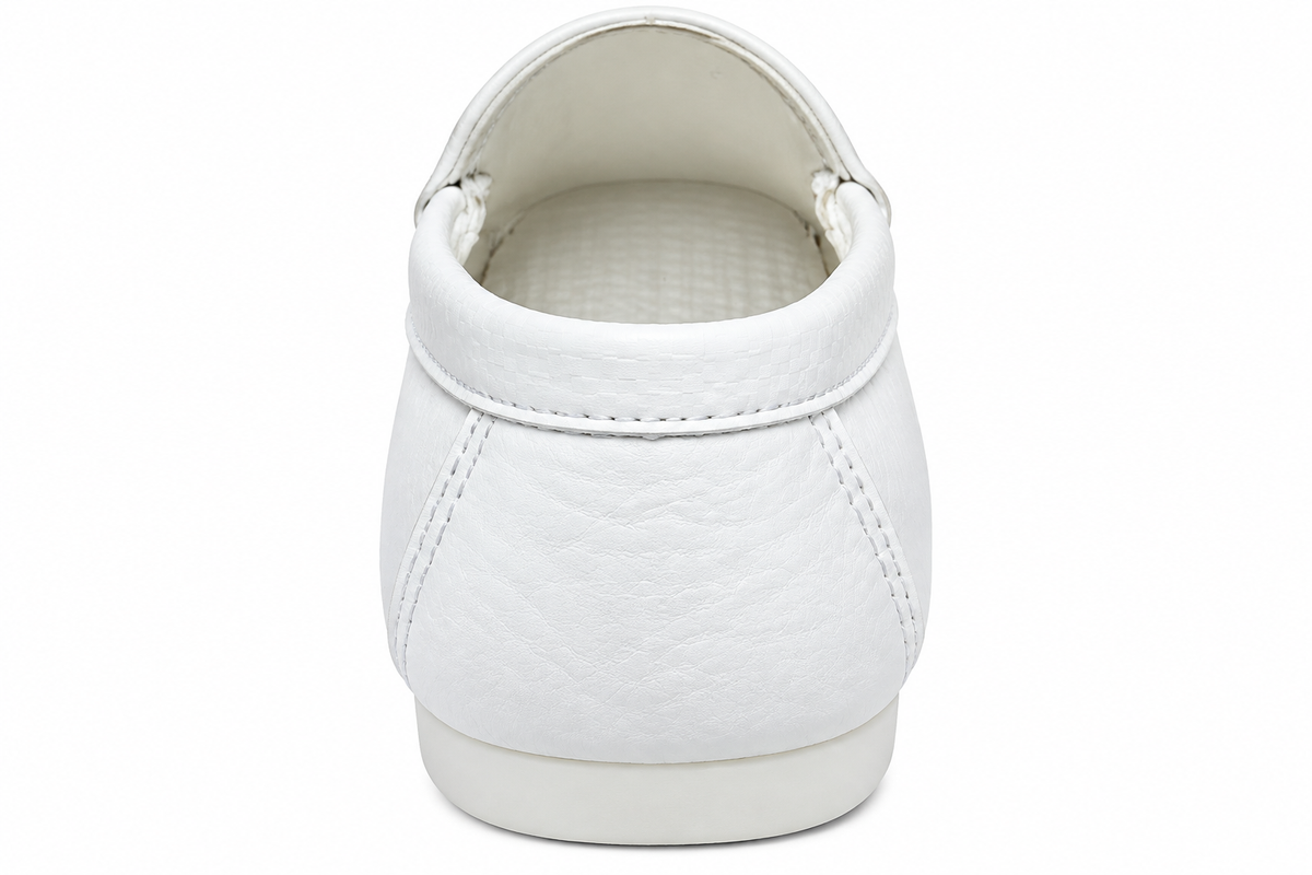 Men’s White Textured Slip-On Loafers with Metal Accent