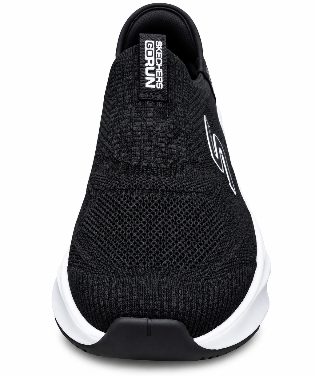 Men’s Lightweight Slip-On Sneakers – Black Breathable Knit Walking Shoes with Cushioned Sole