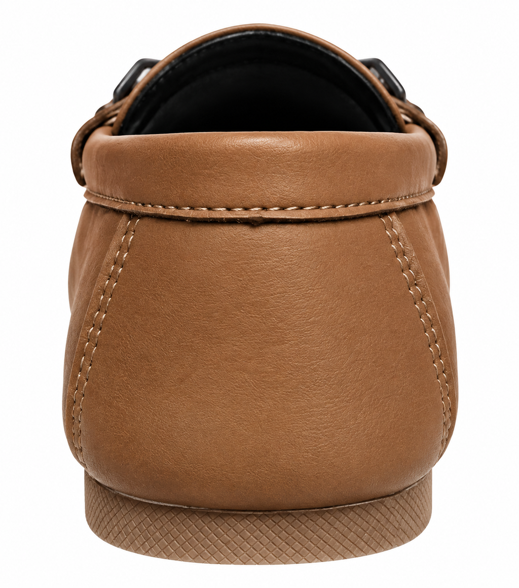 Men’s Tan Brown Moc-Toe Loafers with Buckle Detail